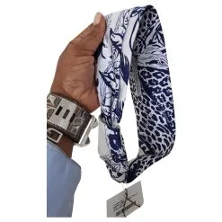 Hermès Bandeau Soie Robert Dallet Blanc Bleu -Collier Soldes 126396 2