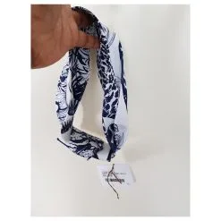 Hermès Bandeau Soie Robert Dallet Blanc Bleu -Collier Soldes 126396 4