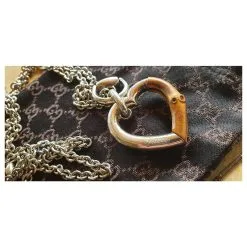 Gucci Sautoir Cœur Bambou Marron Argenté -Collier Soldes 266999 3