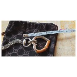 Gucci Sautoir Cœur Bambou Marron Argenté -Collier Soldes 266999 4
