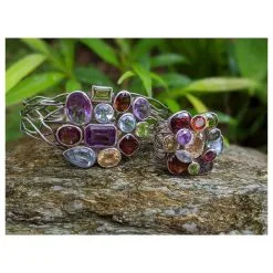 No Brand Argent Sterling 925 Ensemble Bracelet Et Bague Pierres Précieuses Améthyste Topaze Grenat Multicolore -Collier Soldes 351638 3