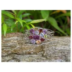 No Brand Argent Sterling 925 Ensemble Bracelet Et Bague Pierres Précieuses Améthyste Topaze Grenat Multicolore -Collier Soldes 351638 4