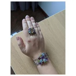 No Brand Argent Sterling 925 Ensemble Bracelet Et Bague Pierres Précieuses Améthyste Topaze Grenat Multicolore -Collier Soldes 351638 7