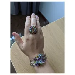 No Brand Argent Sterling 925 Ensemble Bracelet Et Bague Pierres Précieuses Améthyste Topaze Grenat Multicolore -Collier Soldes 351638 8