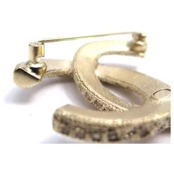 Autres Bijoux NEUF BROCHE CHANEL LOGO CC & STRASS AB5207 EN METAL DORE NEW GOLDEN BROOCH Doré -Collier Soldes 376150 8