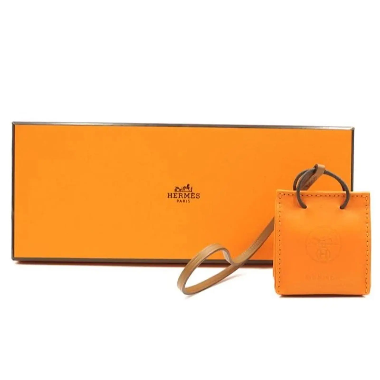 Hermès Hermes Orange Shopping Bag Milo Lambskin Swift Mini Charm 2 Hermès Hermes Orange Shopping Bag Milo Lambskin Swift Mini Charm – Image 2
