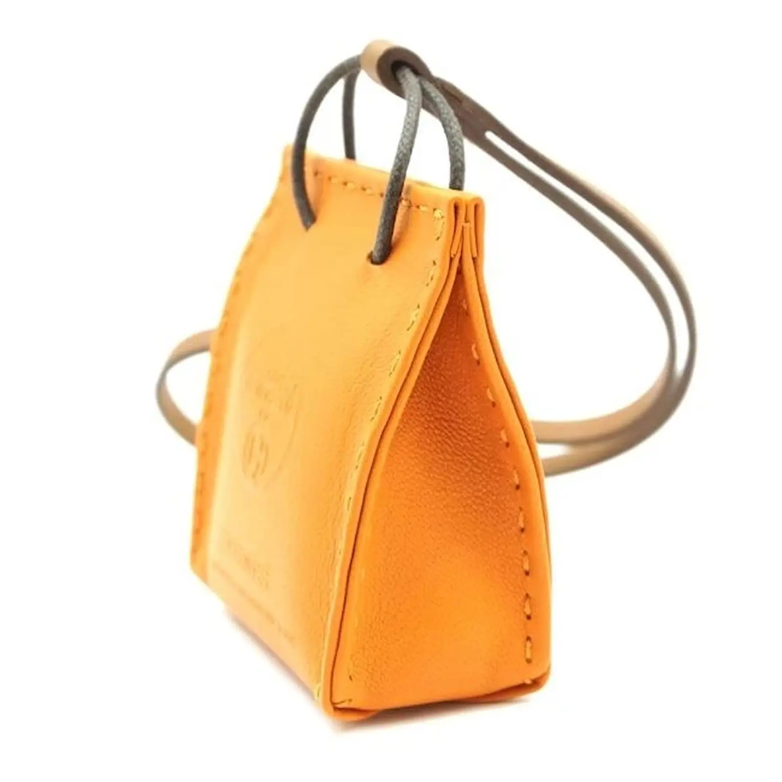 Hermès Hermes Orange Shopping Bag Milo Lambskin Swift Mini Charm 8 Hermès Hermes Orange Shopping Bag Milo Lambskin Swift Mini Charm – Image 8