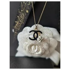 Chanel CC 08Un Collier GHW Logo Camellia En émail Noir Avec Boîte Doré -Collier Soldes 501532 3