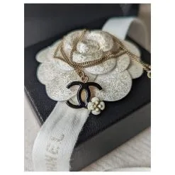 Chanel CC 08Un Collier GHW Logo Camellia En émail Noir Avec Boîte Doré -Collier Soldes 501532 9