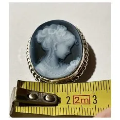 Autre Marque Pendentif En Argent Massif Et Agate Bleue Avec Magnifique Camée ANCIEN Bleu Marine -Collier Soldes 704292 4