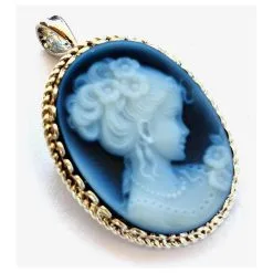 Autre Marque Pendentif En Argent Massif Et Agate Bleue Avec Magnifique Camée ANCIEN Bleu Marine -Collier Soldes 704292 5