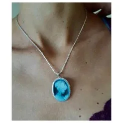 Autre Marque Pendentif En Argent Massif Et Agate Bleue Avec Magnifique Camée ANCIEN Bleu Marine -Collier Soldes 704292 6