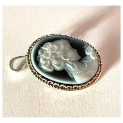 Autre Marque Pendentif En Argent Massif Et Agate Bleue Avec Magnifique Camée ANCIEN Bleu Marine -Collier Soldes 704292 7