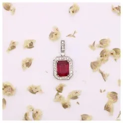 Autre Marque Pendentif Rubis Central Entourage De Diamants Or Blanc 750%o Rouge Bijouterie Argentée -Collier Soldes 873498 3