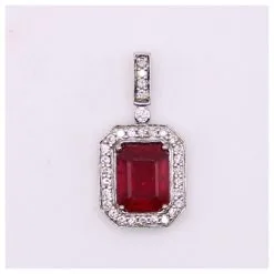 Autre Marque Pendentif Rubis Central Entourage De Diamants Or Blanc 750%o Rouge Bijouterie Argentée -Collier Soldes 873498 4