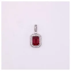 Autre Marque Pendentif Rubis Central Entourage De Diamants Or Blanc 750%o Rouge Bijouterie Argentée -Collier Soldes 873498 5