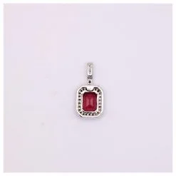 Autre Marque Pendentif Rubis Central Entourage De Diamants Or Blanc 750%o Rouge Bijouterie Argentée -Collier Soldes 873498 6