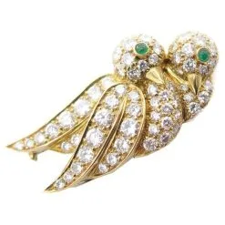Autres Bijoux NEUF BROCHE VAN CLEEF & ARPELS COUPLE D'OISEAUX 68 DIAMANTS 2.1CT BIRDS BROOCH Doré