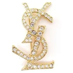 Autres Bijoux NEUF VINTAGE BROCHE YVES SAINT LAURENT OPYUM LOGO YSL STRASS DORE BROOCH Doré