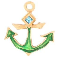 Autres Bijoux Christian Lacroix VINTAGE BROCHE LACROIX PENDENTIF ANCRE BLEU VERT DORE ANCHOR PENDANT BROOCH Doré