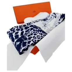 Hermès Bandeau Soie Robert Dallet Blanc Bleu