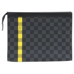 Louis Vuitton Damier Graphite Pochette Voyage MM Zip Clutch Rayure Jaune
