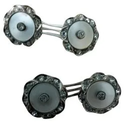 Autre Marque Boutons De Manchettes En Or Massif Et Diamants Blanc Cassé