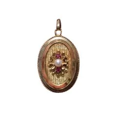Vintage Pendentif Ancien En Or Jaune 18k Et Rubis Doré
