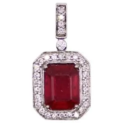 Autre Marque Pendentif Rubis Central Entourage De Diamants Or Blanc 750%o Rouge Bijouterie Argentée