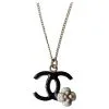 Chanel CC 08Un Collier GHW Logo Camellia En émail Noir Avec Boîte Doré